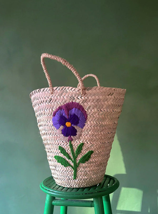 Woven palm basket - Thought embroidery